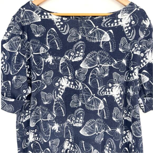 Yarn & Sea Navy Blue and White Butterfly Pattern Shift Dress Size XL - Picture 2 of 6